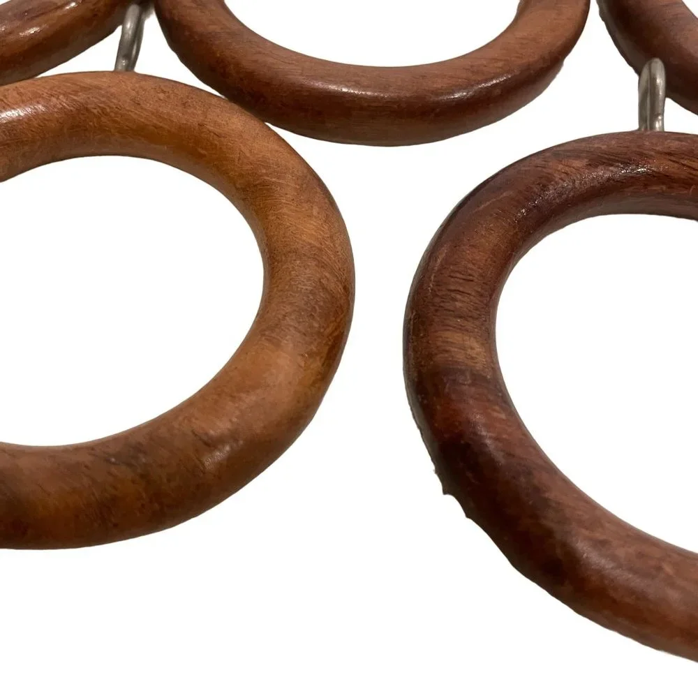Vintage MCM Wooden Curtain Rod Drapery Round Rings With Eye Hooks Lot of 14